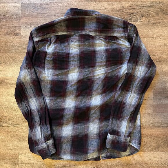 George Casual Button Down Mens Medium Gray Plaid Rugged Flannel Shirt - Picture 3 of 5